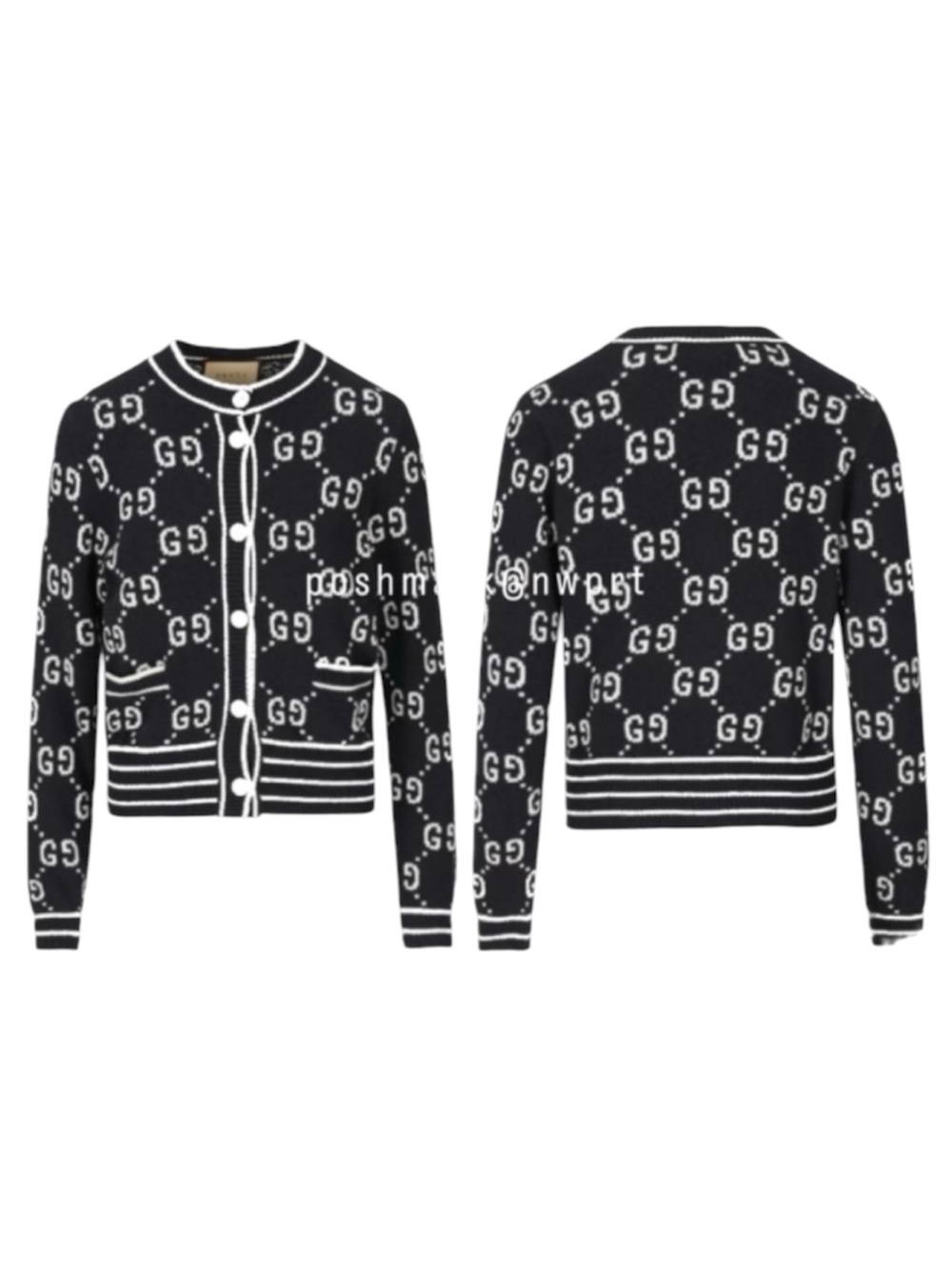 GUCCI GG Supreme Logo Cardigan Sweater Black Ivory White Cotton XS 0 2 - Picture 3 of 14